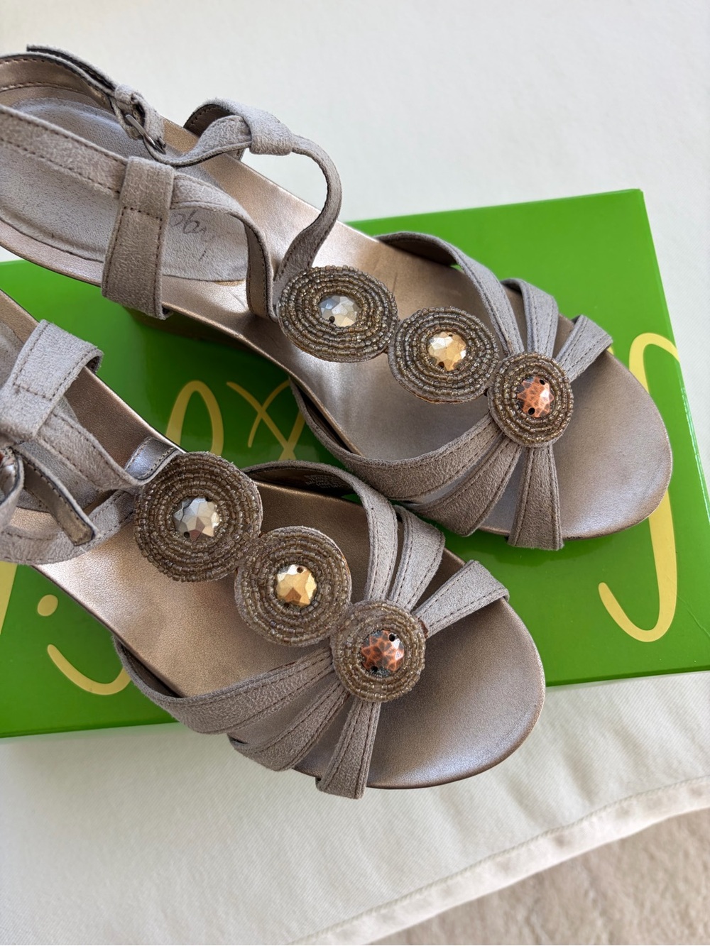 Women's Taupe Embellished Dress Sandals